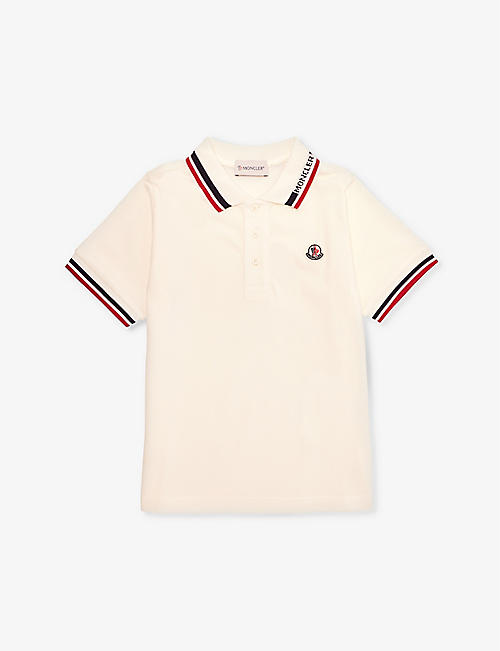 MONCLER: Contrast-stripe short-sleeve cotton polo shirt 4-14 years
