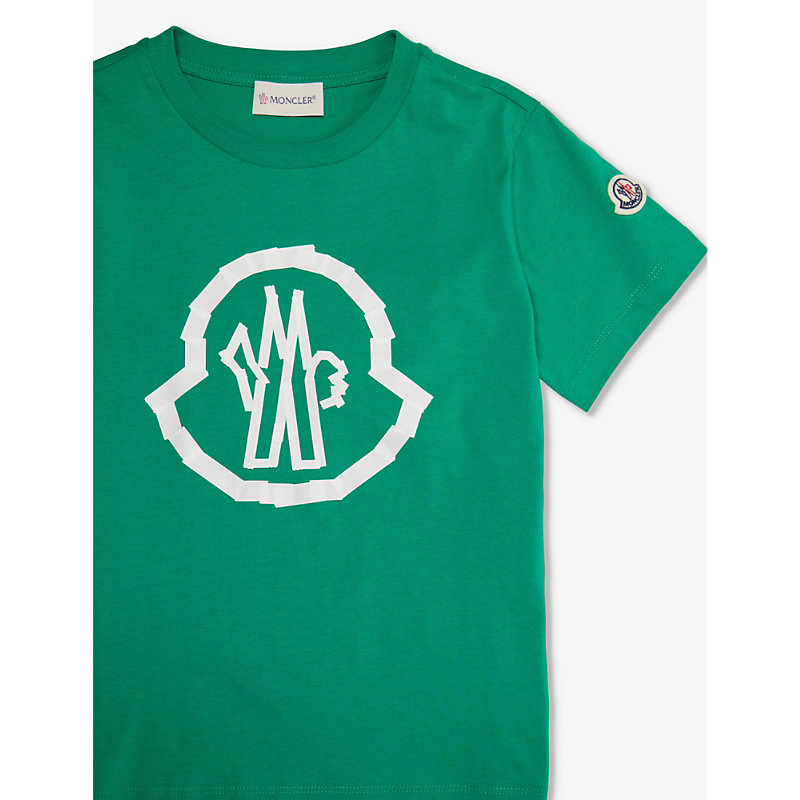 Shop Moncler Boys Pastel Green Kids Logo-print Short-sleeve Cotton-jersey T-shirt 4-14 Years