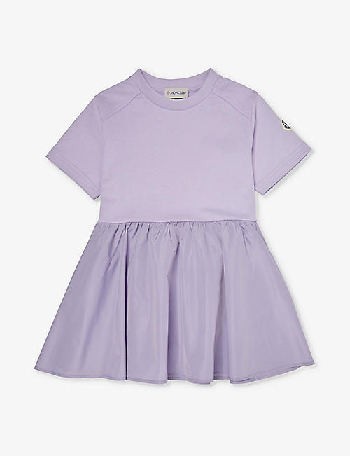 MONCLER: Brand-patch short-sleeve cotton-jersey dress 4-10 years