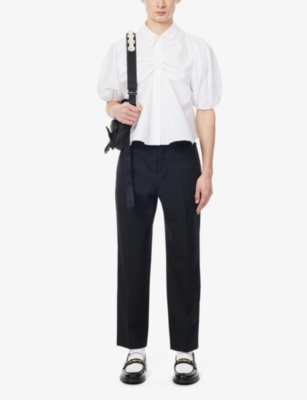 Shop Simone Rocha Men's Black Pressed-crease Straight-leg Mid-rise Wool Trousers