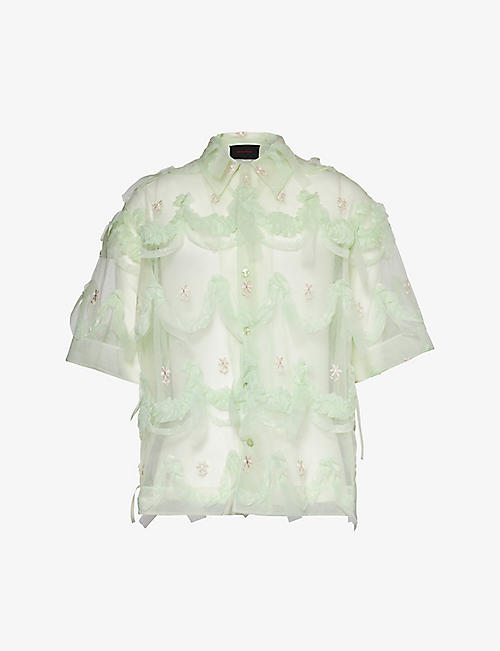 SIMONE ROCHA: Ruffle-embellished relaxed-fit mesh shirt