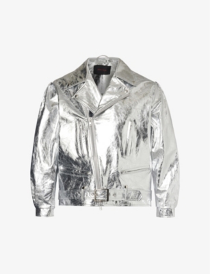 SIMONE ROCHA: Biker relaxed-fit silver-toned leather jacket