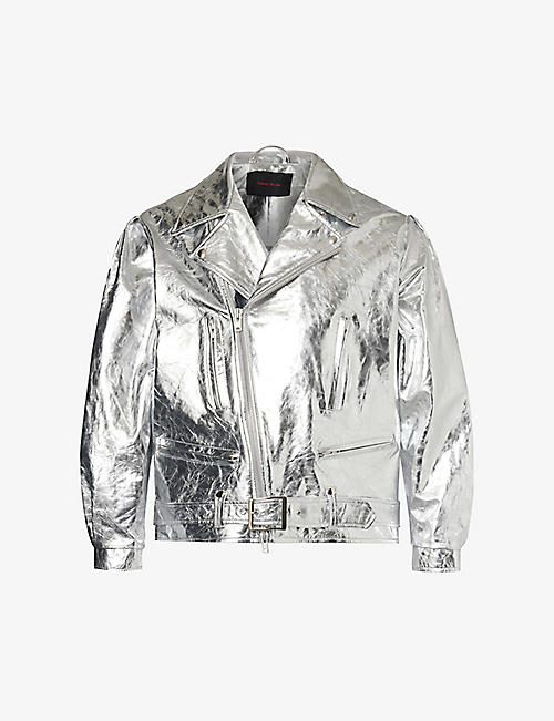 SIMONE ROCHA: Biker relaxed-fit silver-toned leather jacket