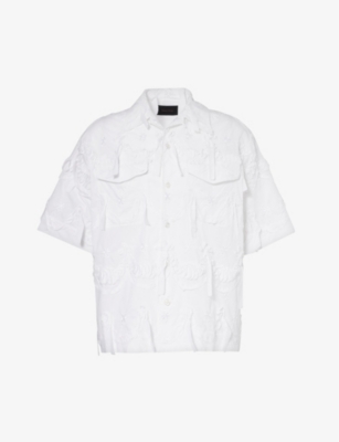 SIMONE ROCHA: Bow-embellished floral-embroidered cotton-poplin shirt