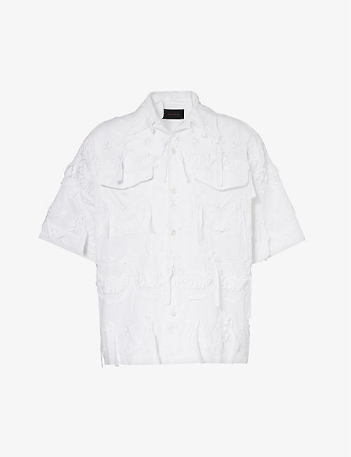 SIMONE ROCHA: Bow-embellished floral-embroidered cotton-poplin shirt