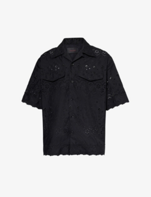 Simone Rocha Floral-embroidered Boxy-fit Cotton Shirt In Black/black