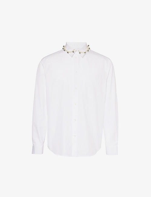 SIMONE ROCHA: Bead-embellished straight-point-collar cotton-poplin shirt