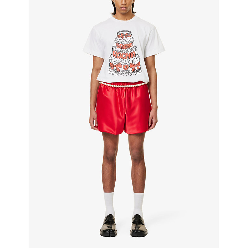 Shop Simone Rocha Graphic-print Crewneck Cotton-jersey T-shirt In White/black/red
