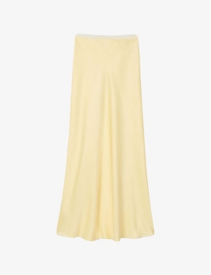 SANDRO: Logo lace-waistband floaty-hem satin midi skirt
