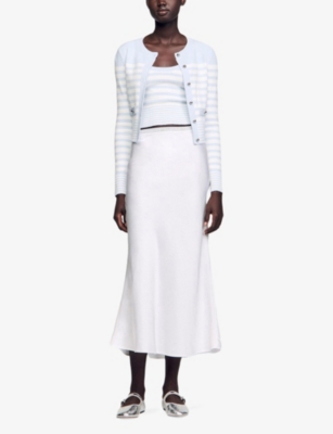 SANDRO: Logo lace-waistband floaty-hem satin midi skirt