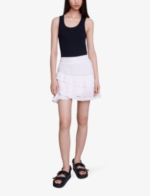 Maje Womens  Logo-embroidered Ribbed Stretch-cotton Vest In Noir / Gris