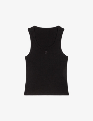 MAJE: Logo-embroidered ribbed stretch-cotton vest