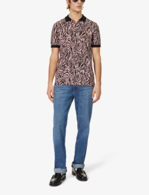 Shop Fred Perry Men's Dusty Rose Pink Zebra-print Logo-embroidered Cotton-piqué Polo Shirt