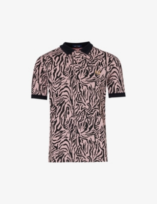 FRED PERRY: Zebra-print logo-embroidered cotton-piqué polo shirt