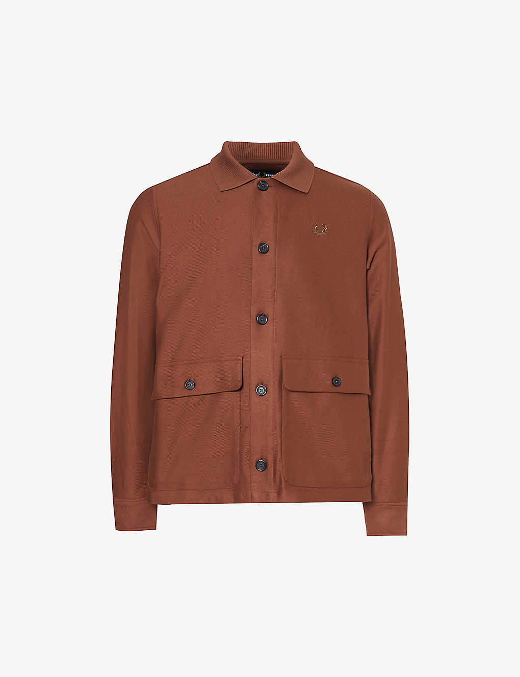 Fred Perry Mens Whisky Brown Logo-embroidered Flap-pocket Cotton-twill Overshirt