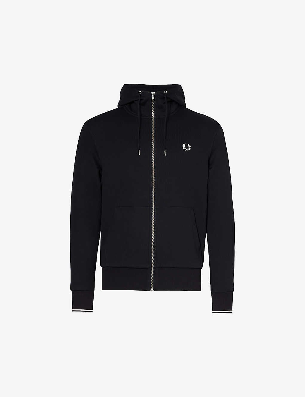 Fred Perry Mens Black Logo-embroidered Zip-up Cotton-blend Hoody