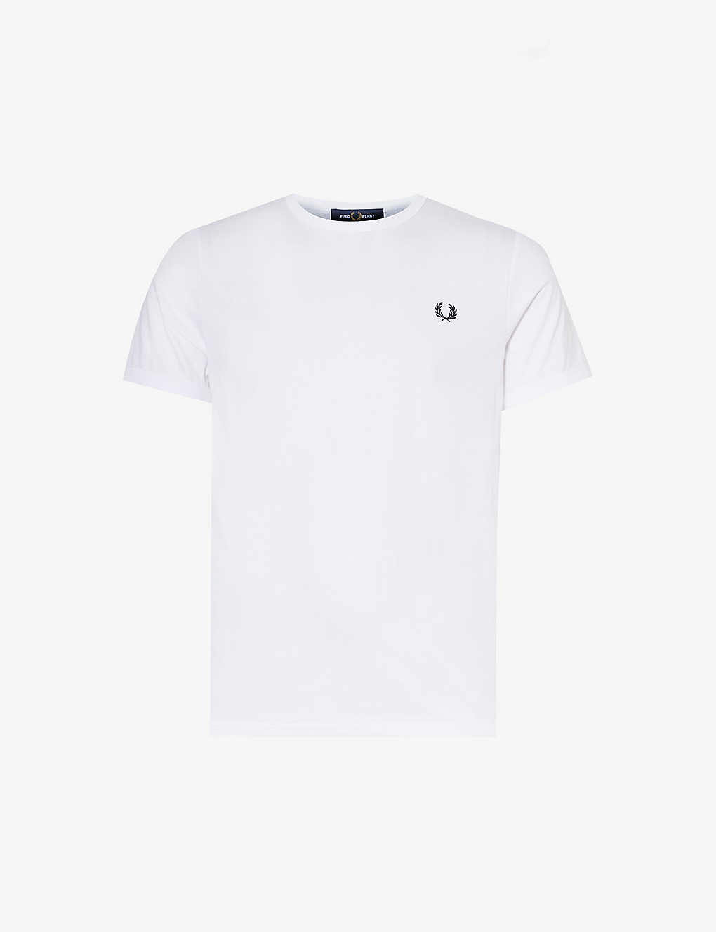 Fred Perry Mens White Ringer Logo-embroidered Cotton-jersey T-shirt