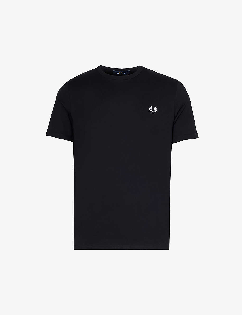 Fred Perry Mens Black Ringer Logo-embroidered Cotton-jersey T-shirt