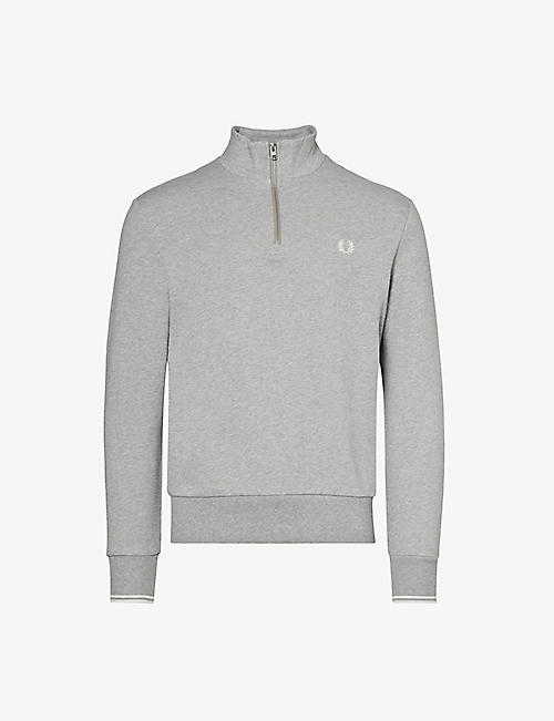 FRED PERRY: Ringer logo-embroidered half-zip cotton-jersey sweatshirt