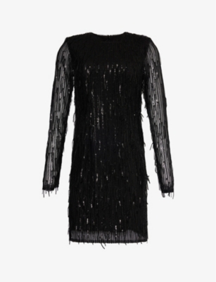 ZAC POSEN LONG-SLEEVED SEQUIN-EMBELLISHED STRETCH-WOVEN MINI DRESS