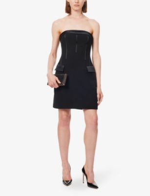 Shop Zac Posen Womens Black-001 Strapless Slim-fit Stretch-woven Mini Dress