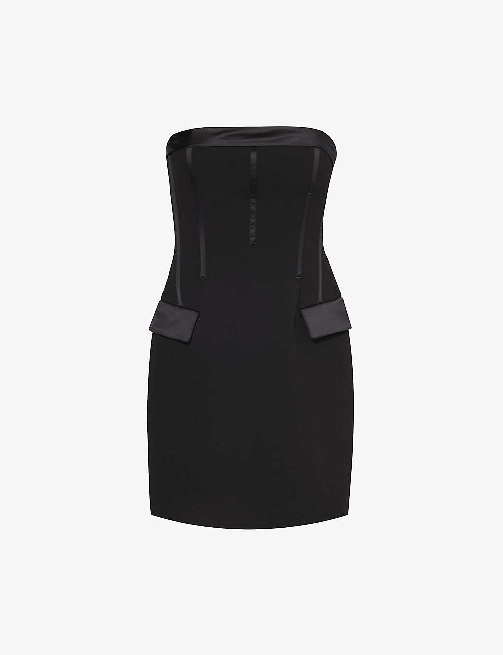 Shop Zac Posen Womens Black-001 Strapless Slim-fit Stretch-woven Mini Dress