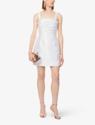 Shop Zac Posen Womens White-100 Mikado Sleeveless Satin Mini Dress