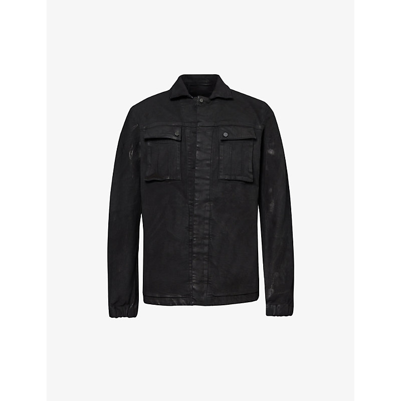 Shop Boris Bidjan Saberi Men's Black Relaxed-fit Chest-pocket Denim-blend Overshirt