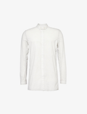 BORIS BIDJAN SABERI: Band-collar long-sleeved stretch-cotton and linen shirt