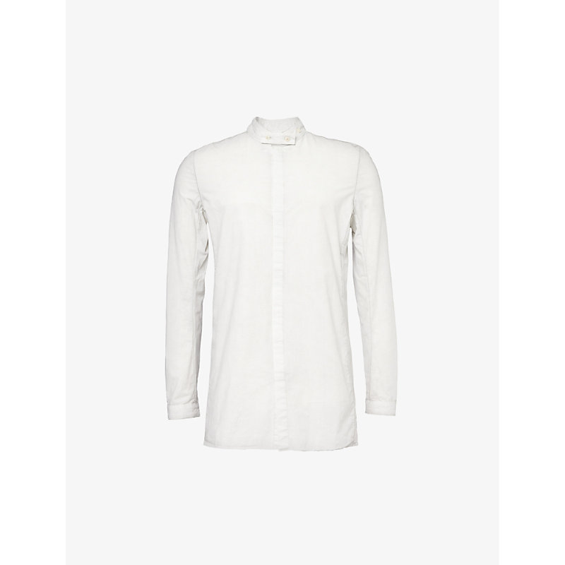 Shop Boris Bidjan Saberi Men's Light Grey Band-collar Long-sleeved Stretch-cotton And Linen Shirt