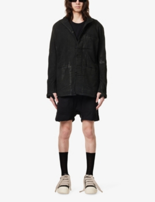 Shop Boris Bidjan Saberi Mens Black Brand-embellished Panelled Regular-fit Stretch-cotton Jacket