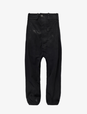 Shop Boris Bidjan Saberi Men's Black Distressed Relaxed-fit Straight-leg Stretch-cotton Trousers