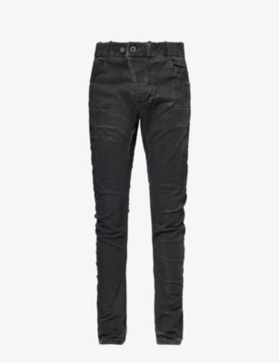 Shop Boris Bidjan Saberi Asymmetric-waist Faded-wash Slim-fit Stretch-denim Jeans In Dark Grey