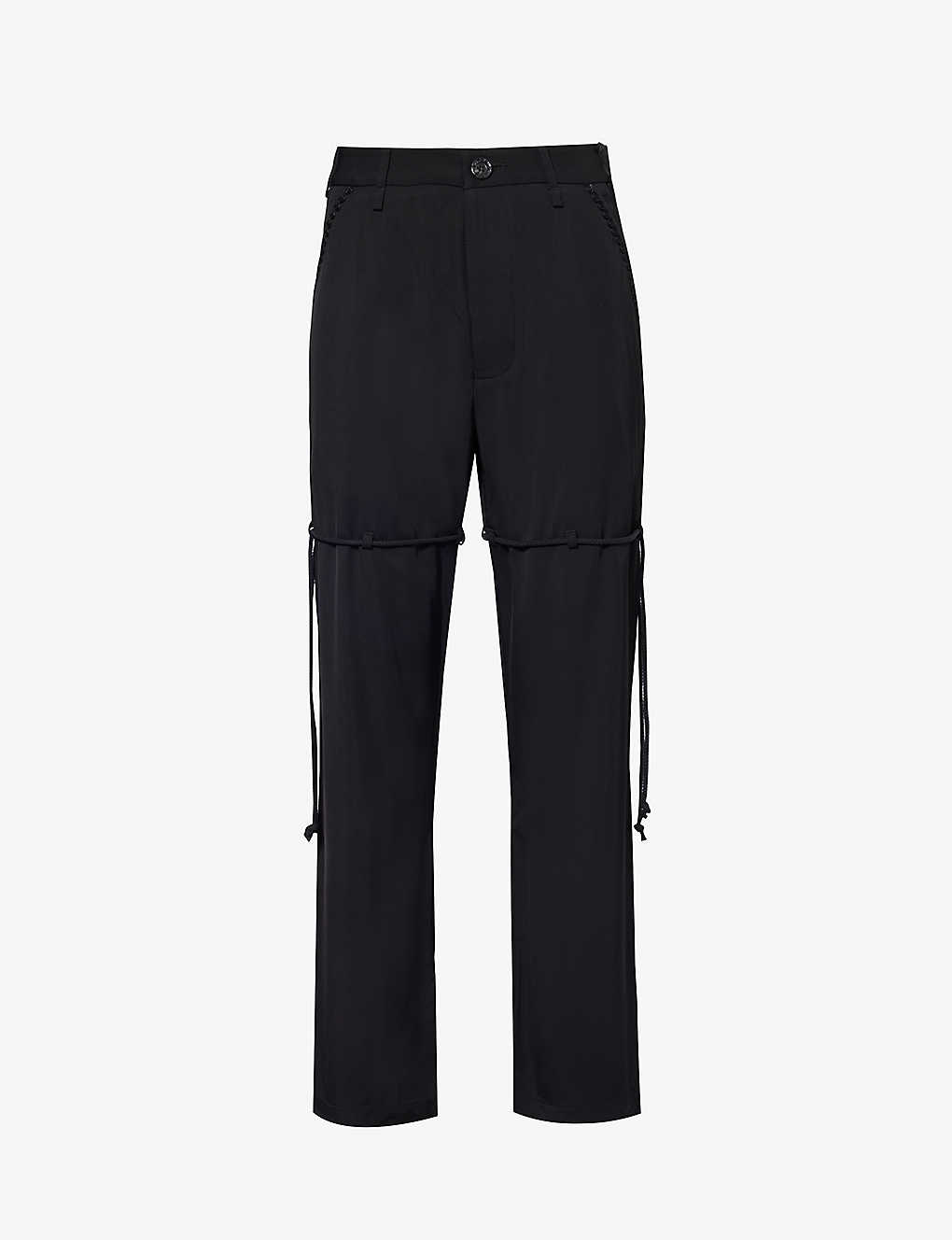 Song For The Mute Mens Black Tie-detail Relaxed-fit Woven Trousers