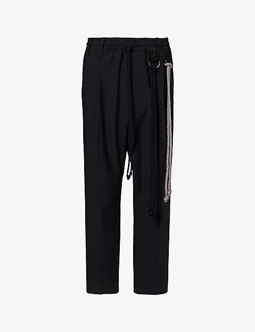 SONG FOR THE MUTE: Rope-embellished dropped-crotch tapered-leg stretch-woven trousers