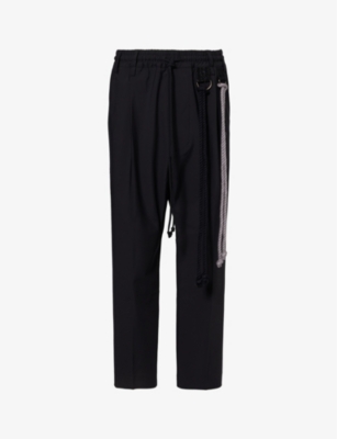 Shop Song For The Mute Mens Black Rope-embellished Dropped-crotch Tapered-leg Stretch-woven Trousers