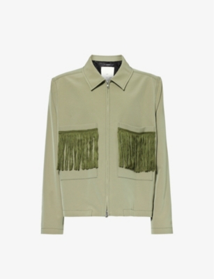 Song For The Mute Mens Taupe Fringed-pocket Boxy-fit Woven Jacket