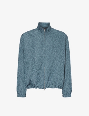 Shop Song For The Mute Floral-pattern Boxy-fit Woven Track Jacket In Blue