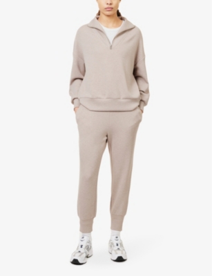 Shop Varley The Slim Cuff 25' Relaxed-fit Mid-rise Stretch-woven Jogging Bottoms In Taupe Marl