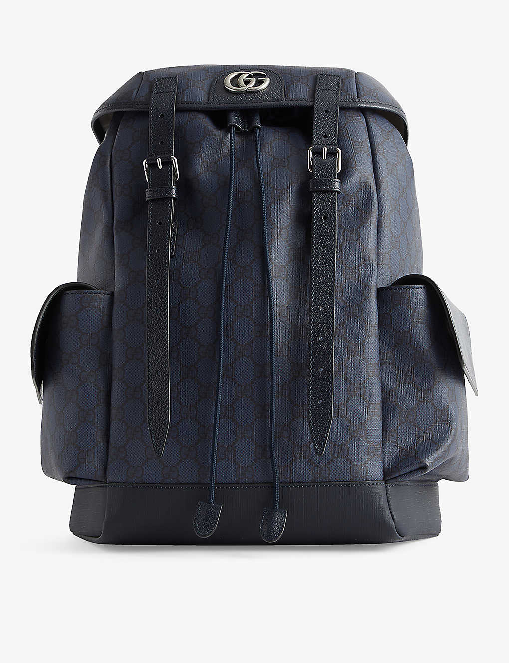 Gucci Monogram-embellished Coated-canvas And Leather Backpack In Blu Dk Bl/blu/bl/blk