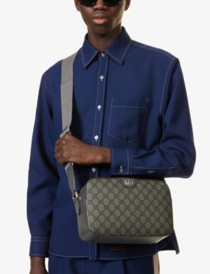 Shop Gucci Grey Blk/gr/gre/gr Monogram-pattern Coated Canvas Cross-body Bag