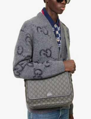 Shop Gucci Grey Blk/gr Gre Monogram-pattern Coated Canvas Cross-body Bag