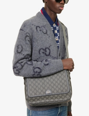 Gucci Mens Grey Blk/gr Gre Monogram-pattern Coated Canvas Cross-body Bag In Grey Blk/gr Gre