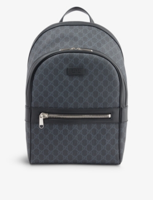 GUCCI: Monogram-embellished coated-canvas and leather backpack