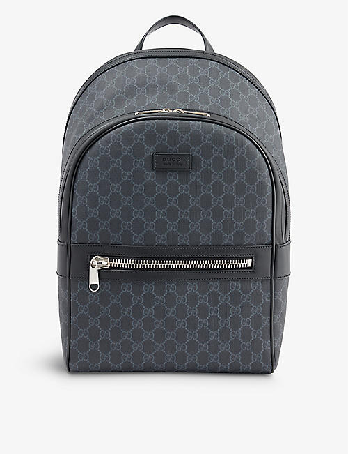 GUCCI: Monogram-embellished coated-canvas and leather backpack
