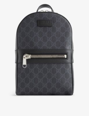 GUCCI: Monogram-embellished coated-canvas and leather backpack