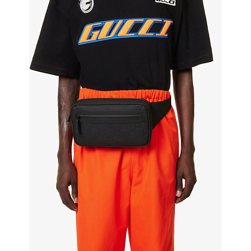 Shop Gucci Mens Black/blk/blk/blk Monogram-debossed Leather Belt Bag