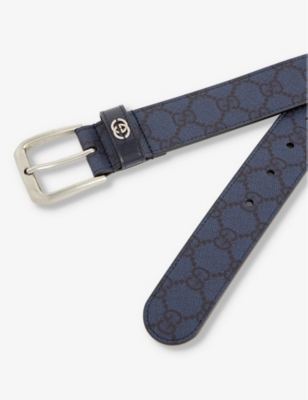 Shop Gucci Men's Blu Dk Blu/blu Gg Supreme Coated-canvas Belt In Blue