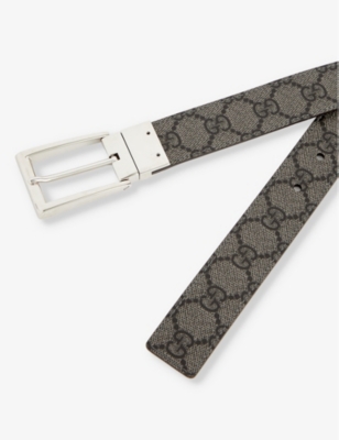 Shop Gucci Mens Graphgrey/grey Blk Monogram Coated-canvas Belt