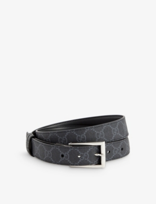 Gucci Mens Black Monogram Coated-canvas Belt